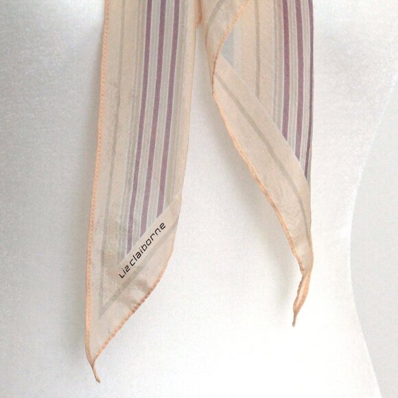 LIZ CLAIBORNE blush pink scarf, Vintage hair accessory, long striped sca… - Picture 7 of 7